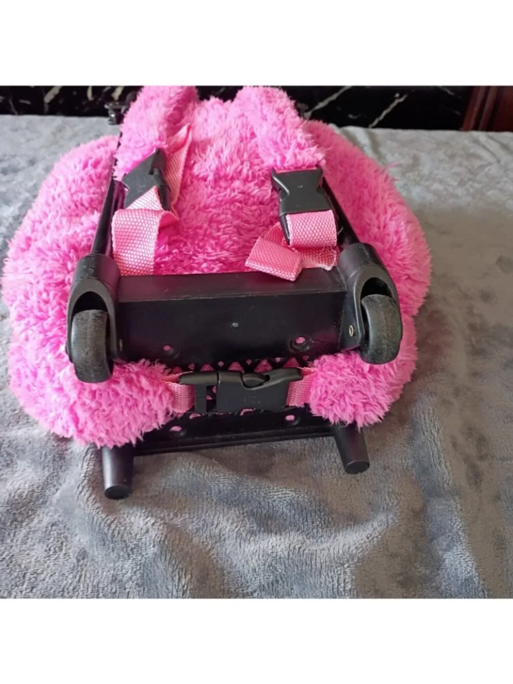 Back Pack Fluffy Pink With Plush Elephant